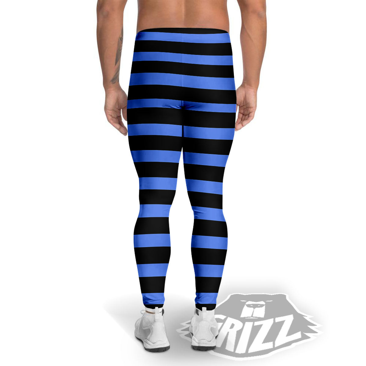Stripes Black And Blue Print Pattern Men's Leggings-grizzshop