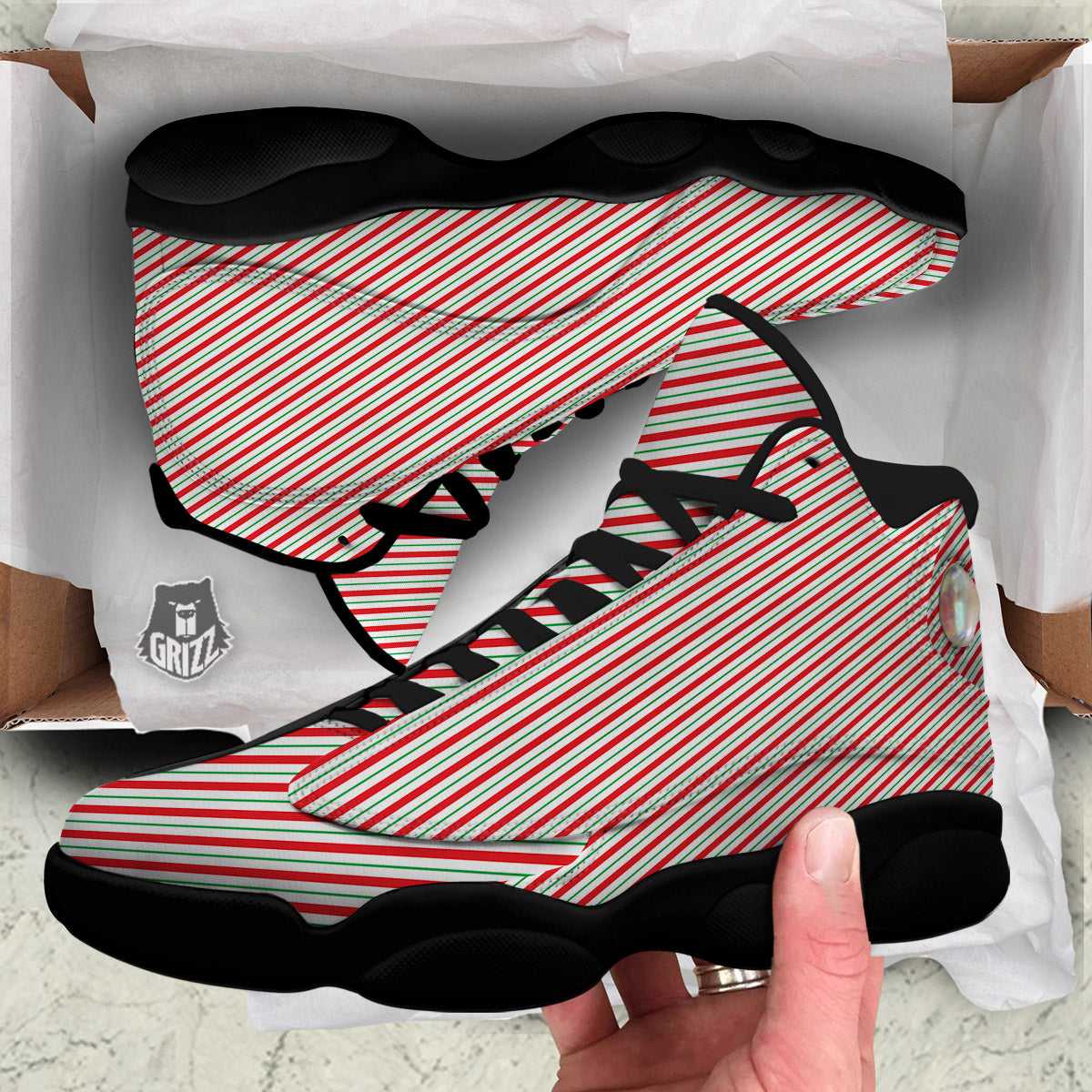 Stripes Candy Cane Print Pattern Black Basketball Shoes-grizzshop
