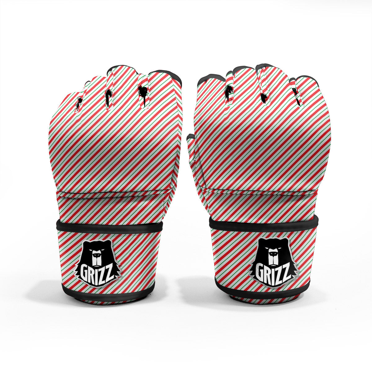 Stripes Candy Cane Print Pattern MMA Gloves-grizzshop