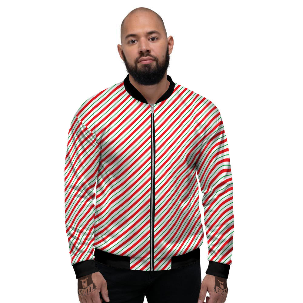 Stripes Candy Cane Print Pattern Men's Bomber Jacket-grizzshop