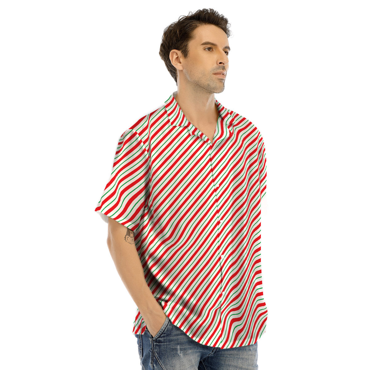 Stripes Candy Cane Print Pattern Men's Hawaiian Shirt-grizzshop