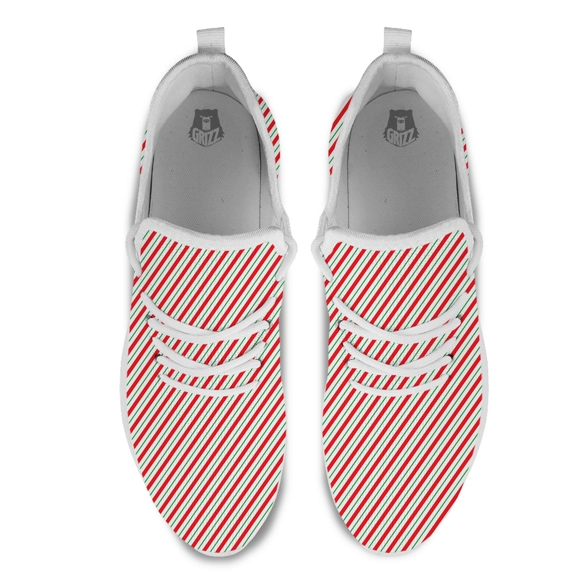 Stripes Candy Cane Print Pattern White Athletic Shoes-grizzshop