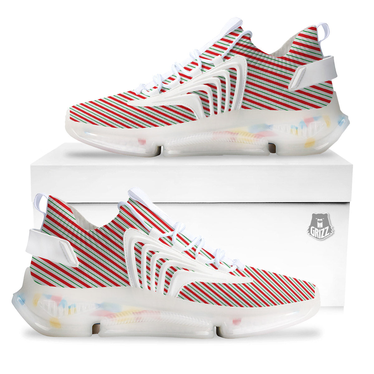 Stripes Candy Cane Print Pattern White Gym Shoes-grizzshop