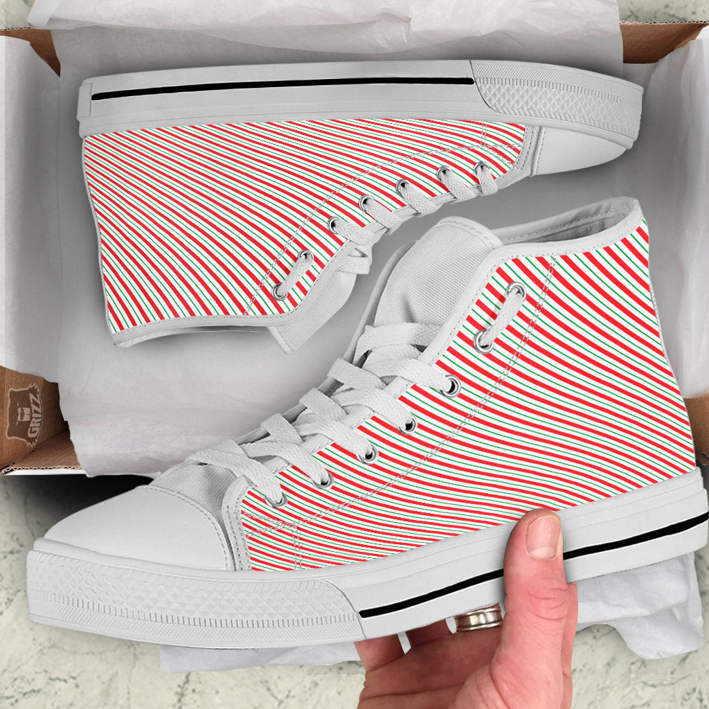 Stripes Candy Cane Print Pattern White High Top Shoes-grizzshop