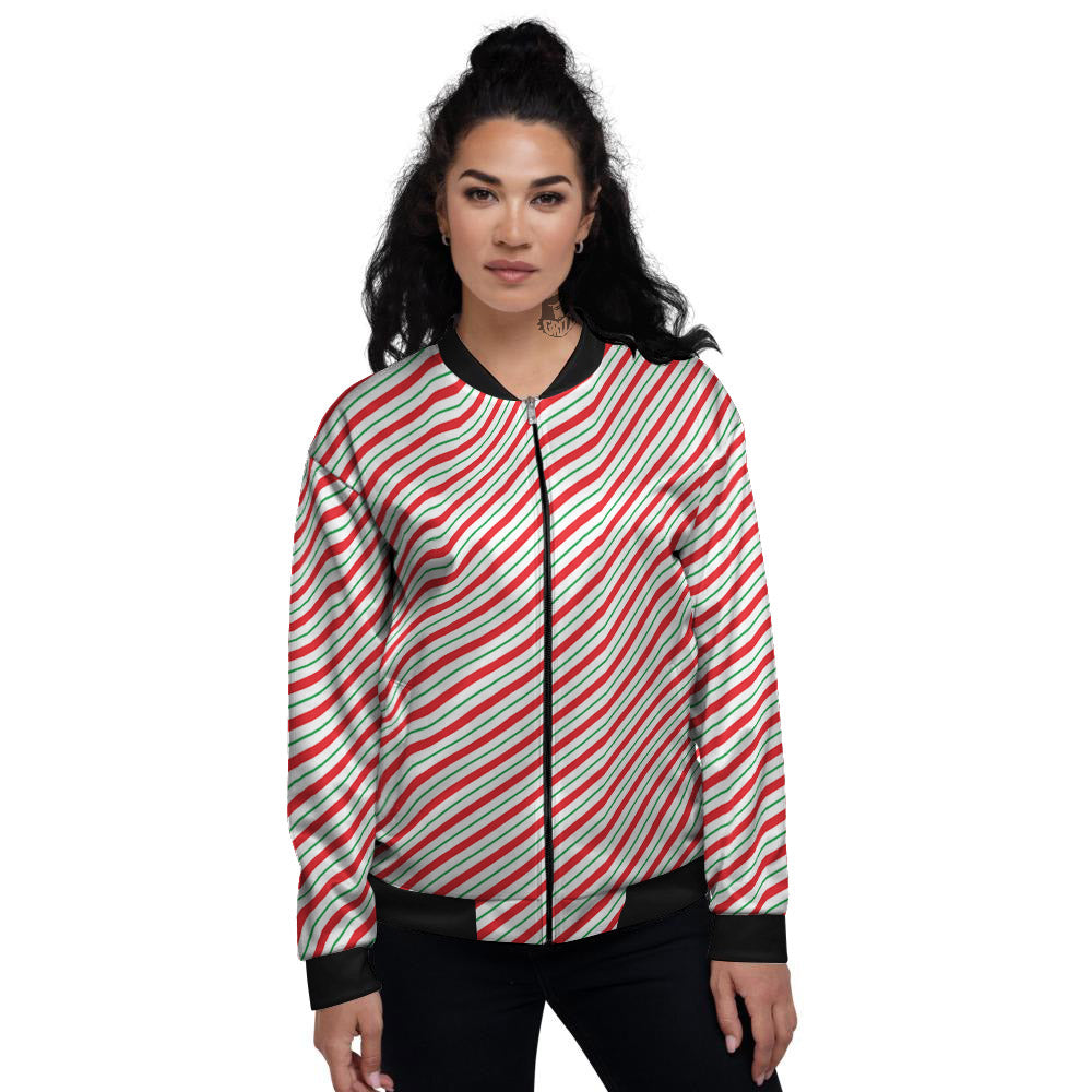 Stripes Candy Cane Print Pattern Women's Bomber Jacket-grizzshop