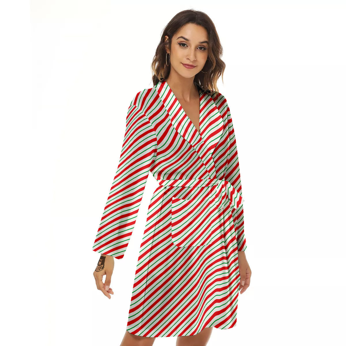 Stripes Candy Cane Print Pattern Women's Robe-grizzshop