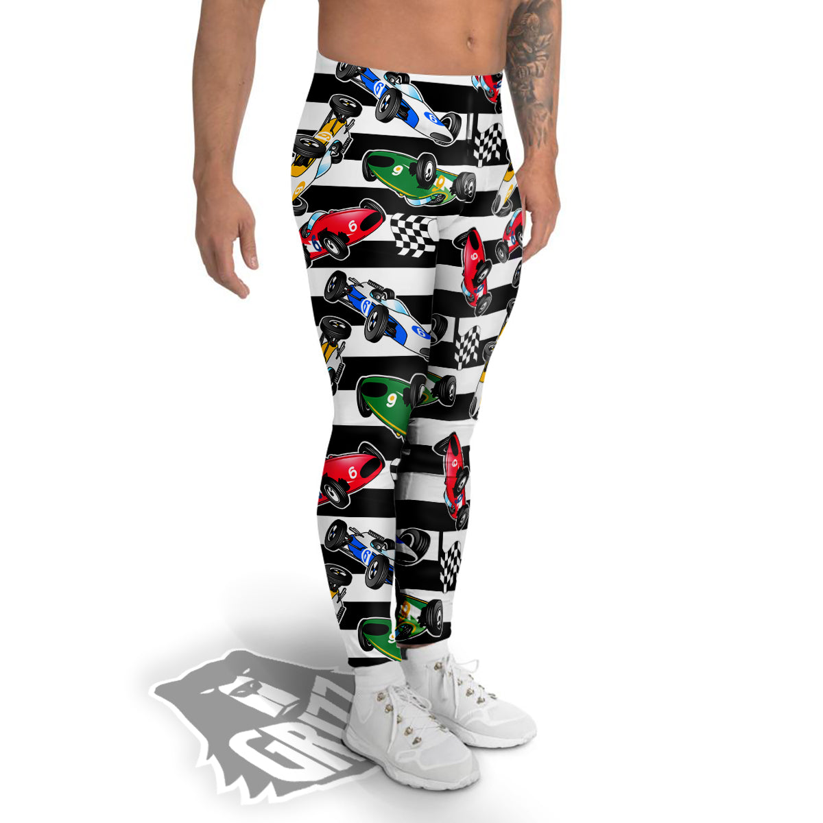Stripes Racing Cars Print Pattern Men's Leggings-grizzshop
