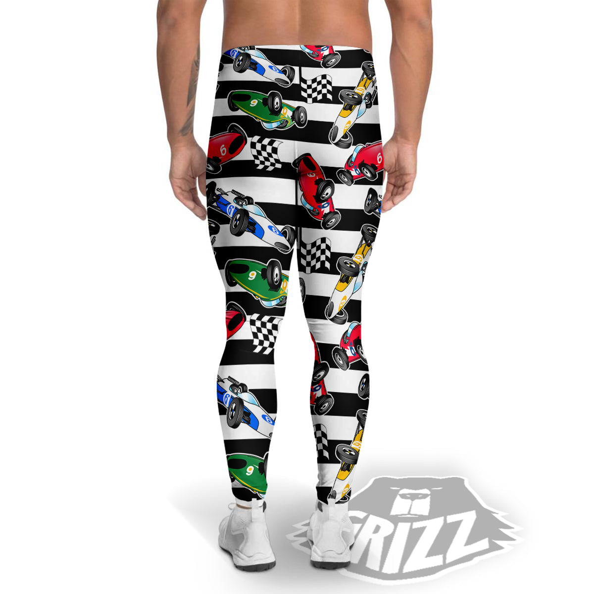 Stripes Racing Cars Print Pattern Men's Leggings-grizzshop