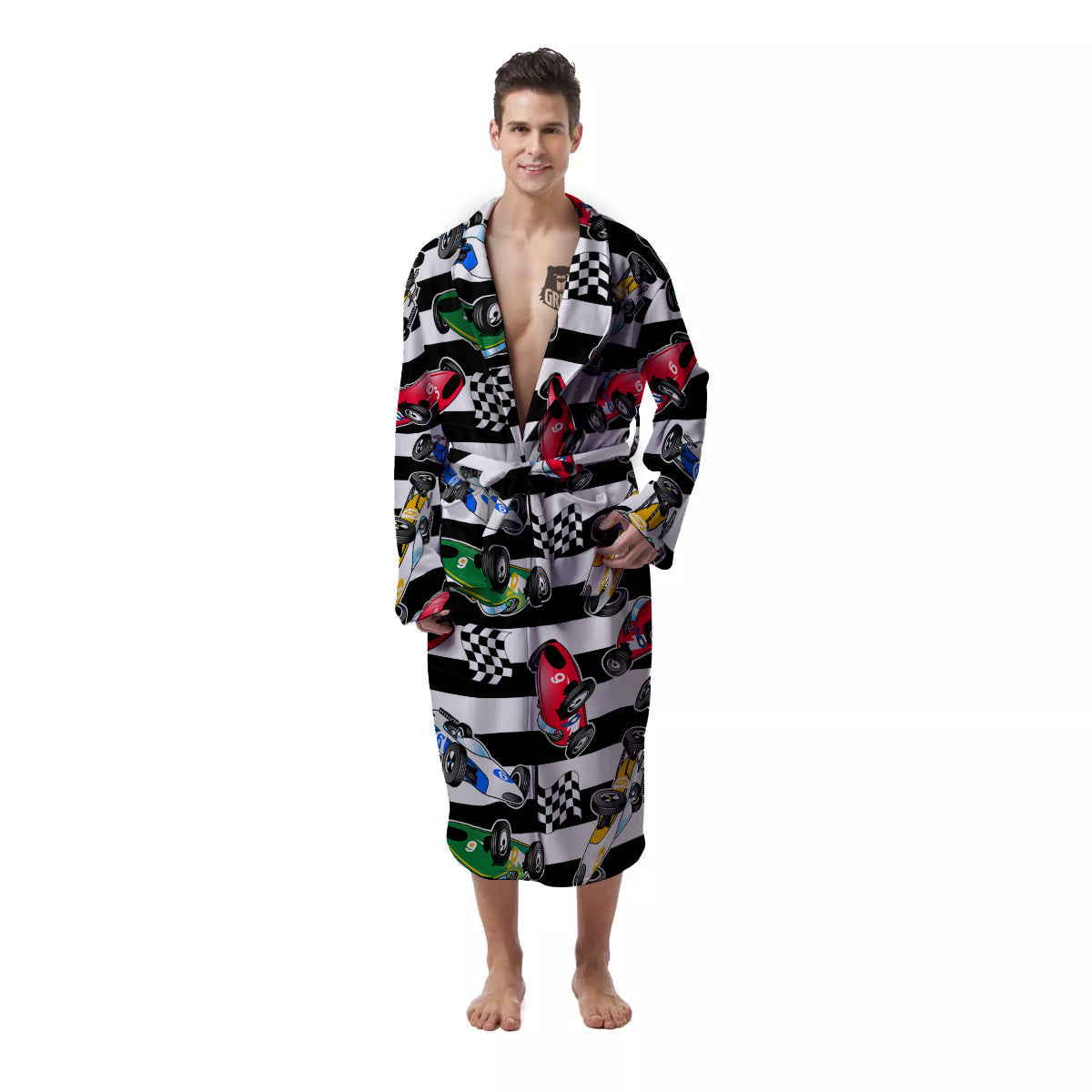 Stripes Racing Cars Print Pattern Men's Robe-grizzshop