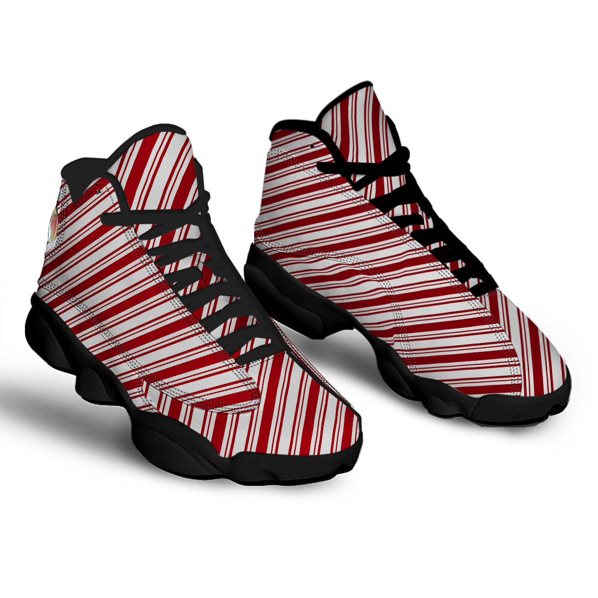 Stripes Xmas Candy Cane Print Pattern Black Basketball Shoes-grizzshop