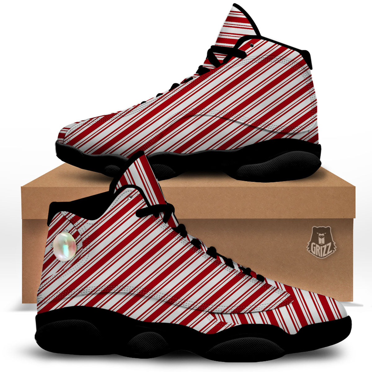 Stripes Xmas Candy Cane Print Pattern Black Basketball Shoes-grizzshop