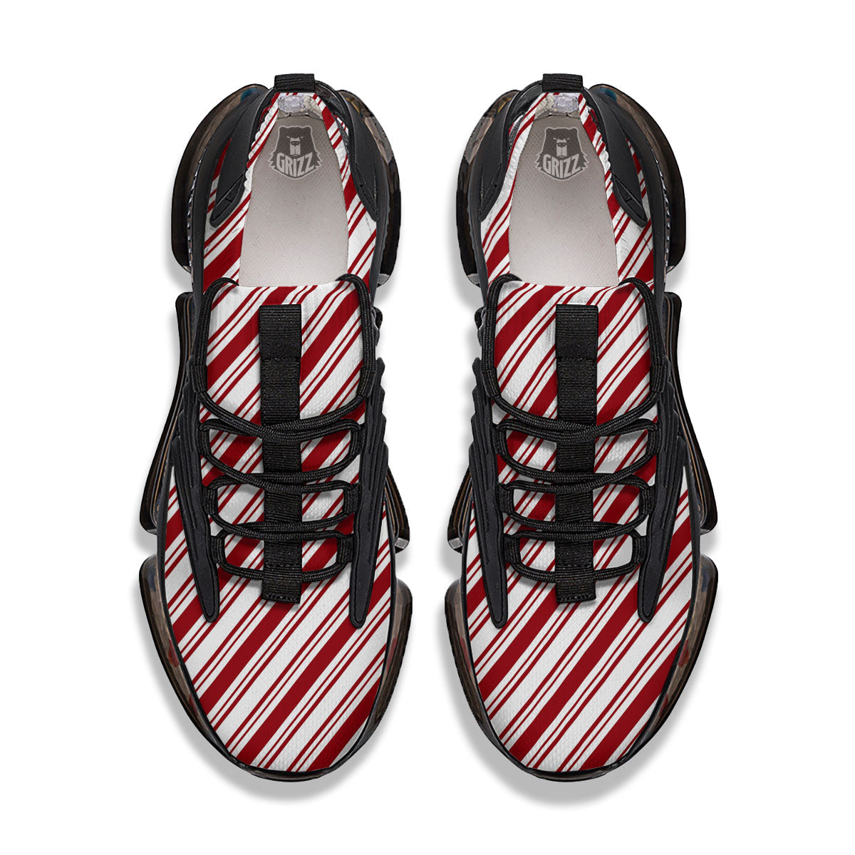 Stripes Xmas Candy Cane Print Pattern Black Gym Shoes-grizzshop