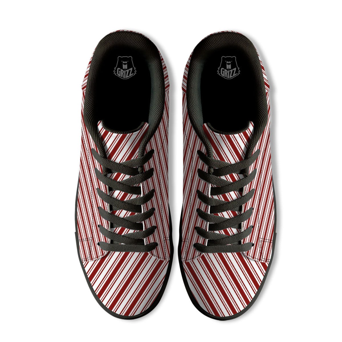 Stripes Xmas Candy Cane Print Pattern Black Low Top Sneakers-grizzshop