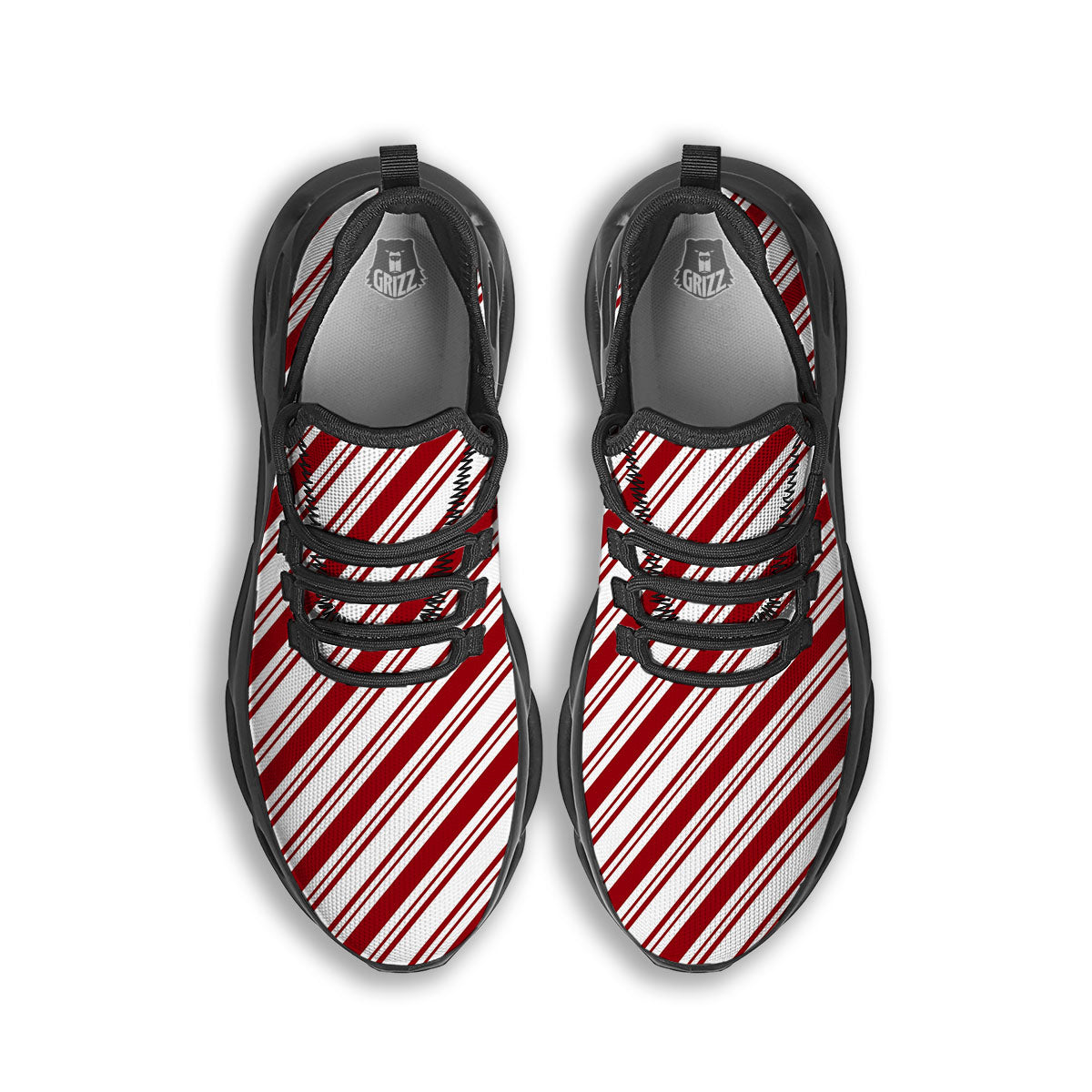 Stripes Xmas Candy Cane Print Pattern Black Running Shoes-grizzshop