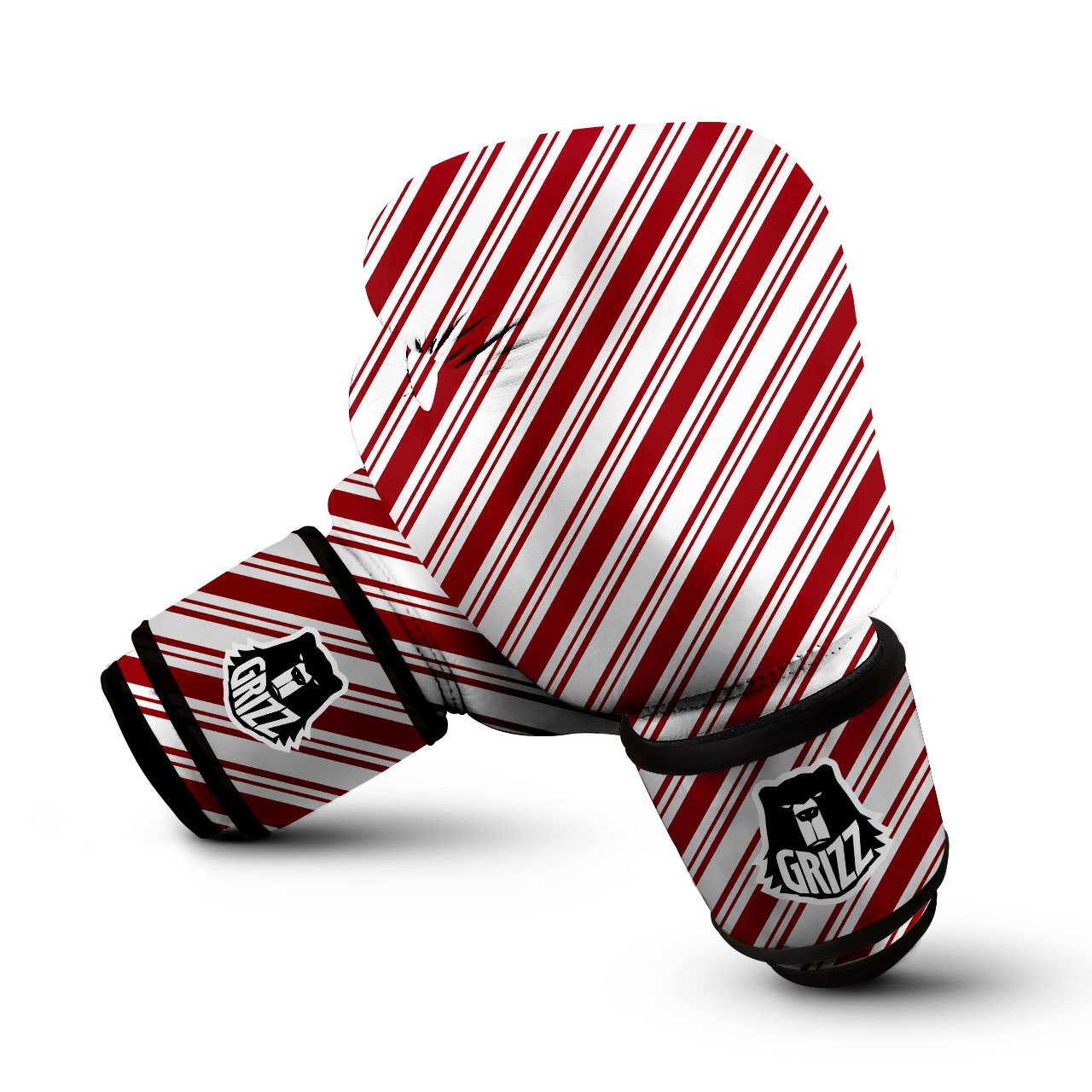 Stripes Xmas Candy Cane Print Pattern Boxing Gloves-grizzshop