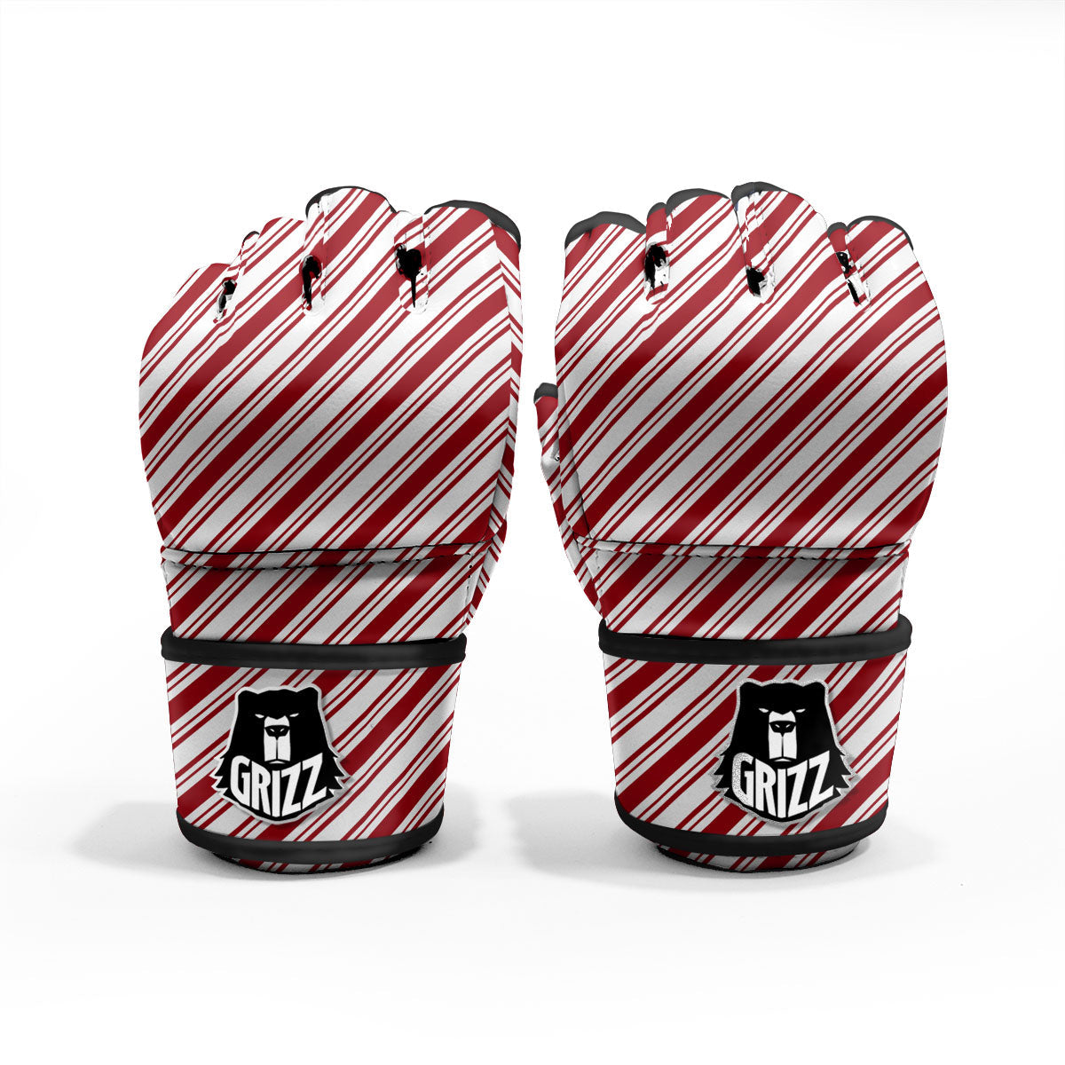 Stripes Xmas Candy Cane Print Pattern MMA Gloves-grizzshop