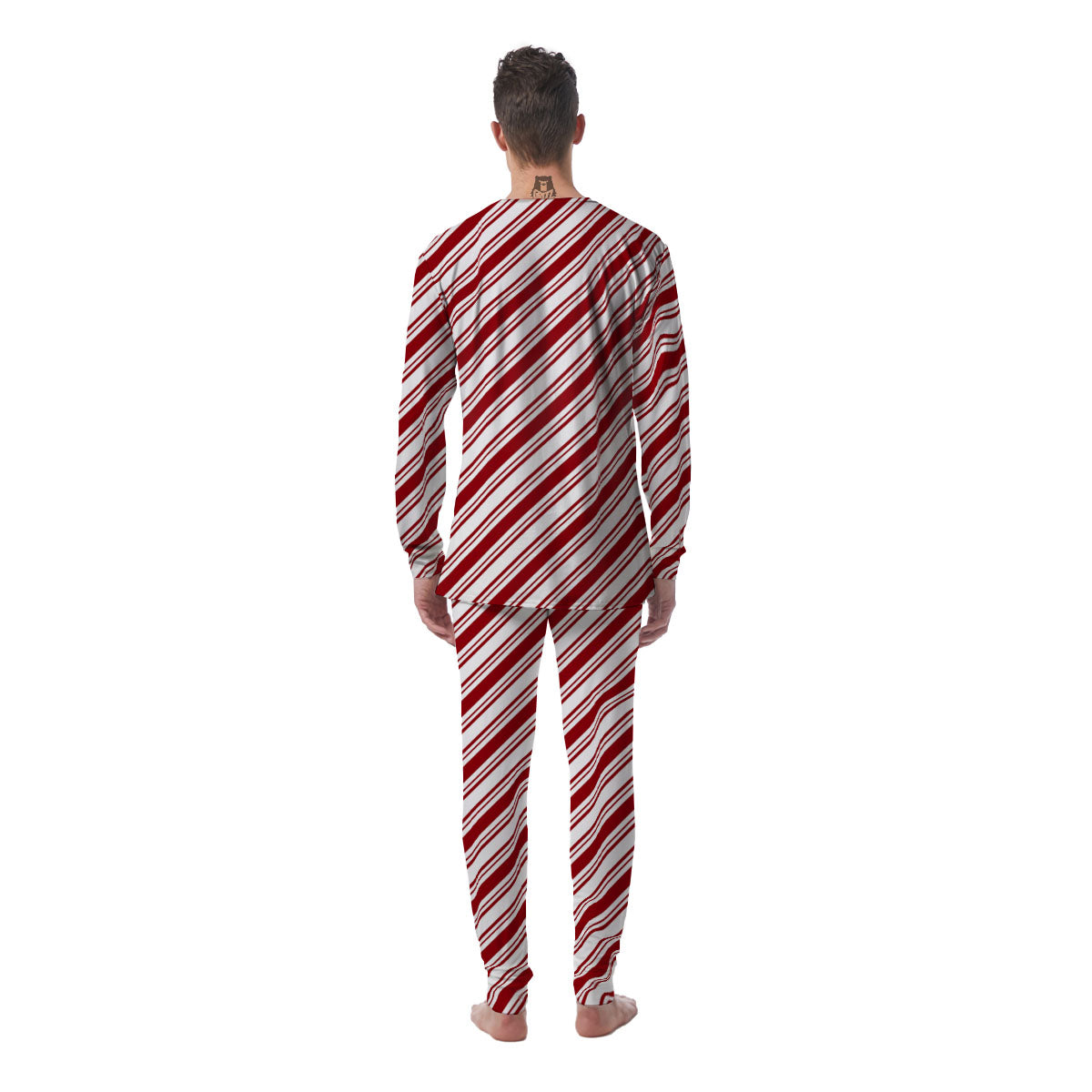 Stripes Xmas Candy Cane Print Pattern Men's Pajamas-grizzshop