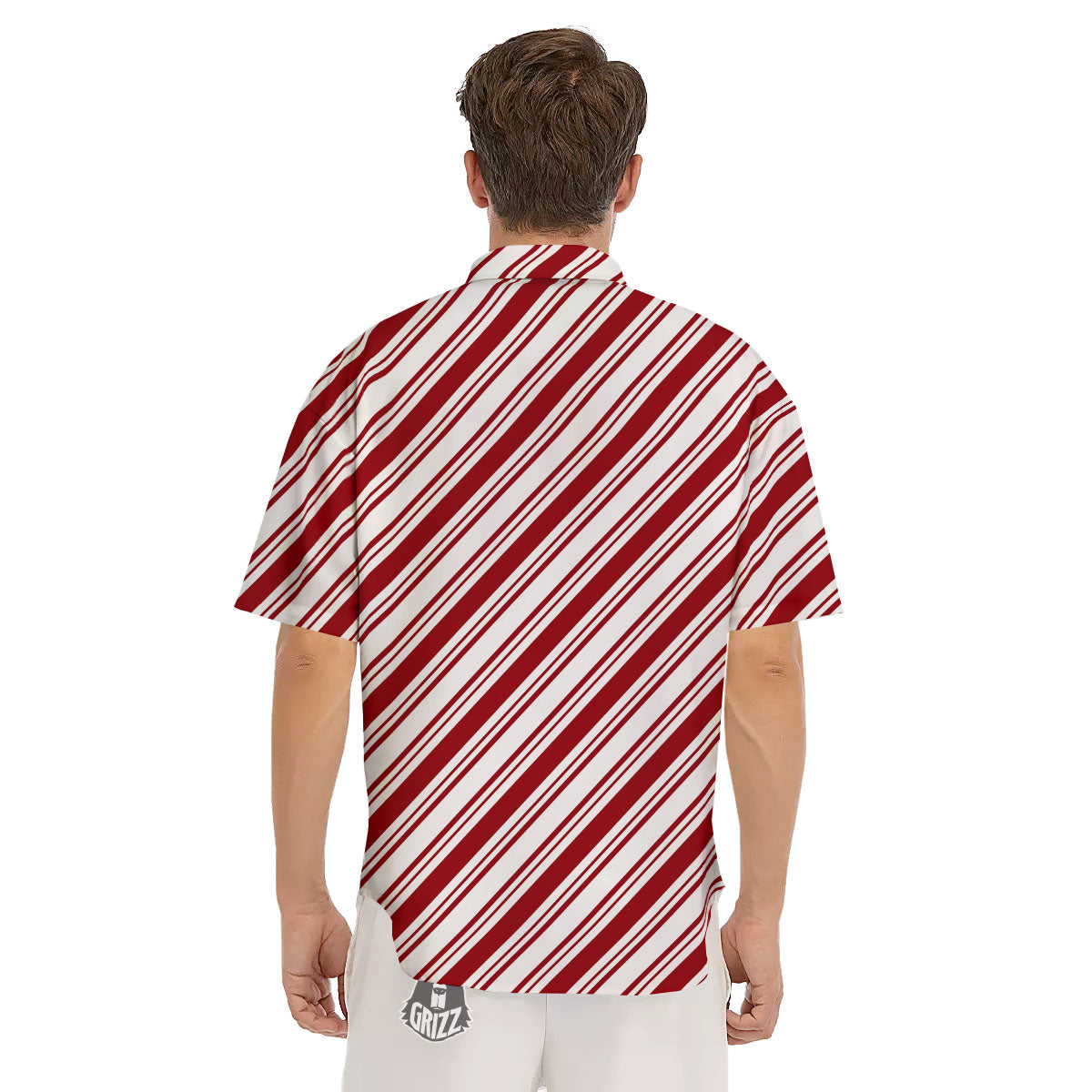 Stripes Xmas Candy Cane Print Pattern Men's Short Sleeve Shirts-grizzshop