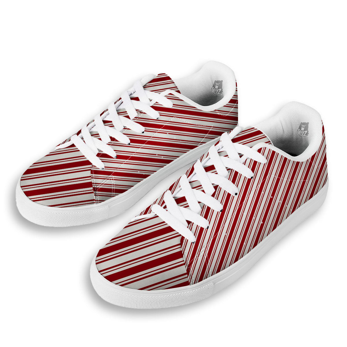 Stripes Xmas Candy Cane Print Pattern White Low Top Sneakers-grizzshop