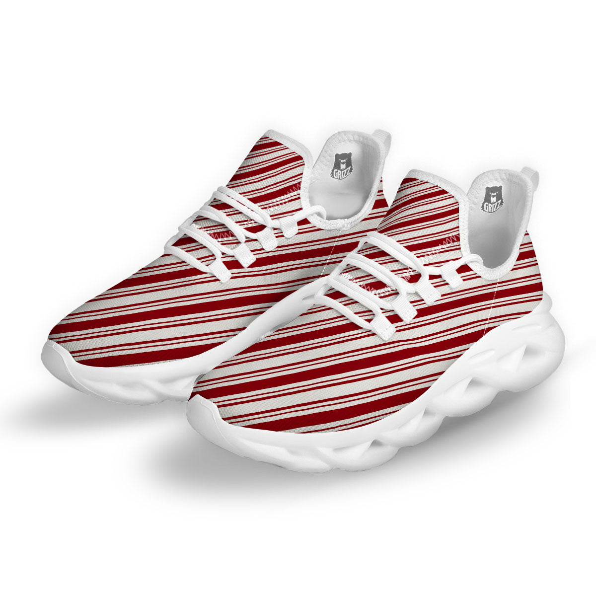 Stripes Xmas Candy Cane Print Pattern White Running Shoes-grizzshop