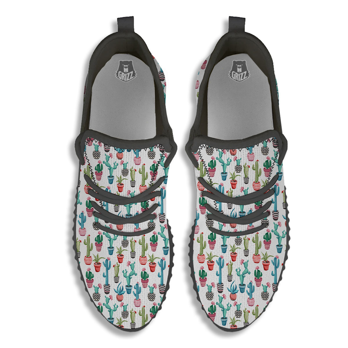 Succulent And Cute Cactus Print Black Walking Shoes-grizzshop