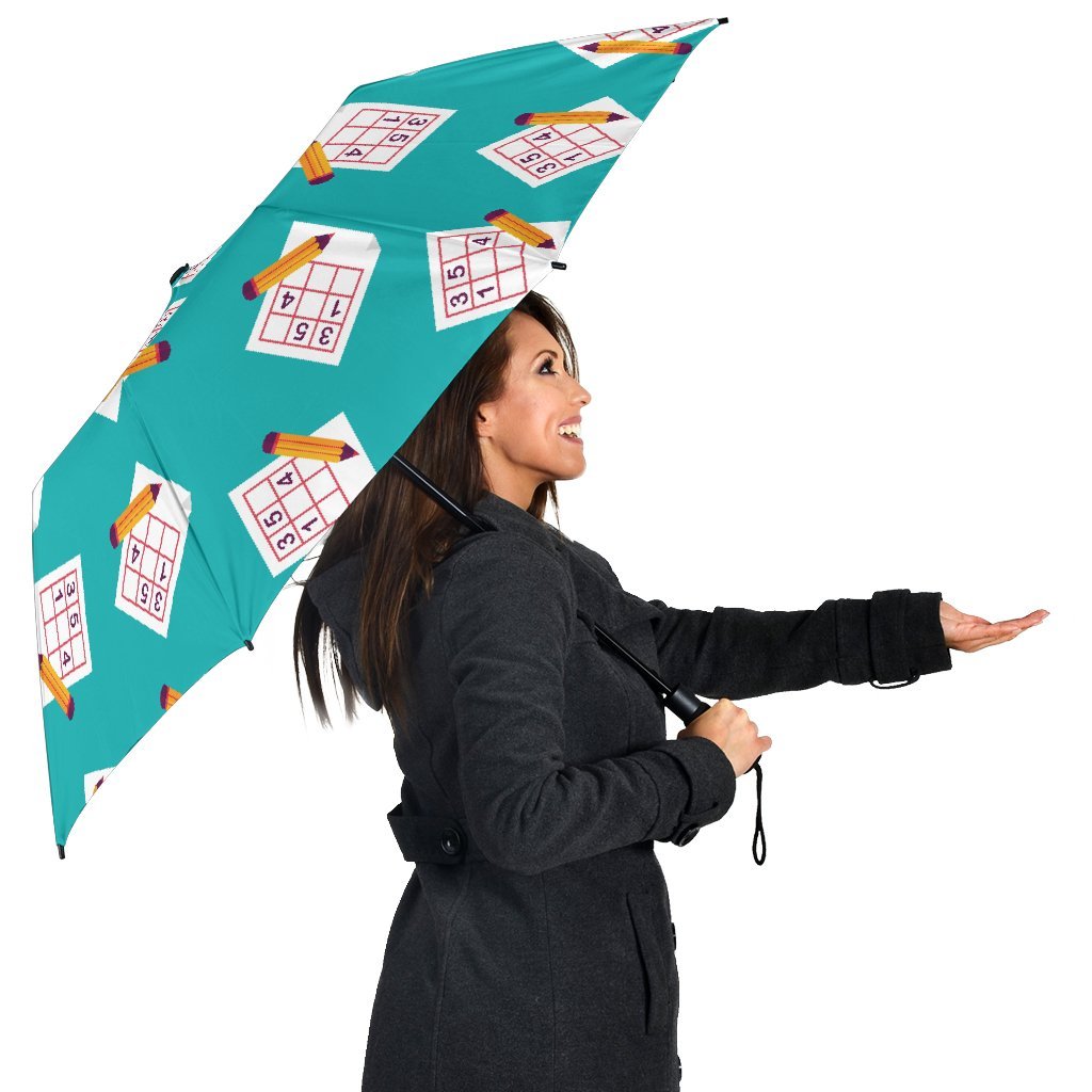 Sudoku Pattern Print Automatic Foldable Umbrella-grizzshop