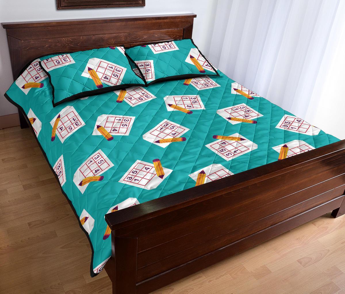 Sudoku Pattern Print Bed Set Quilt-grizzshop