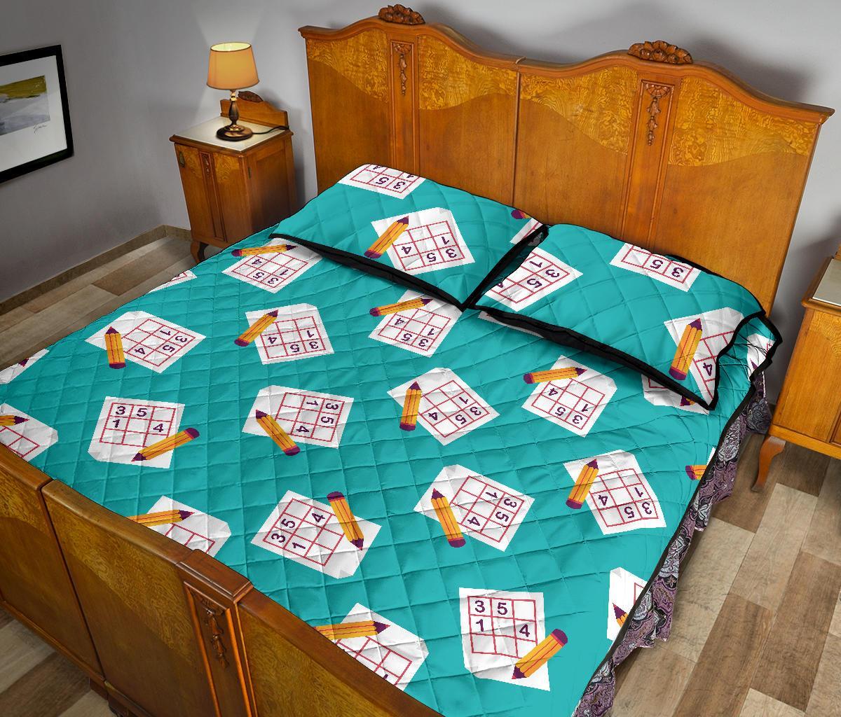 Sudoku Pattern Print Bed Set Quilt-grizzshop
