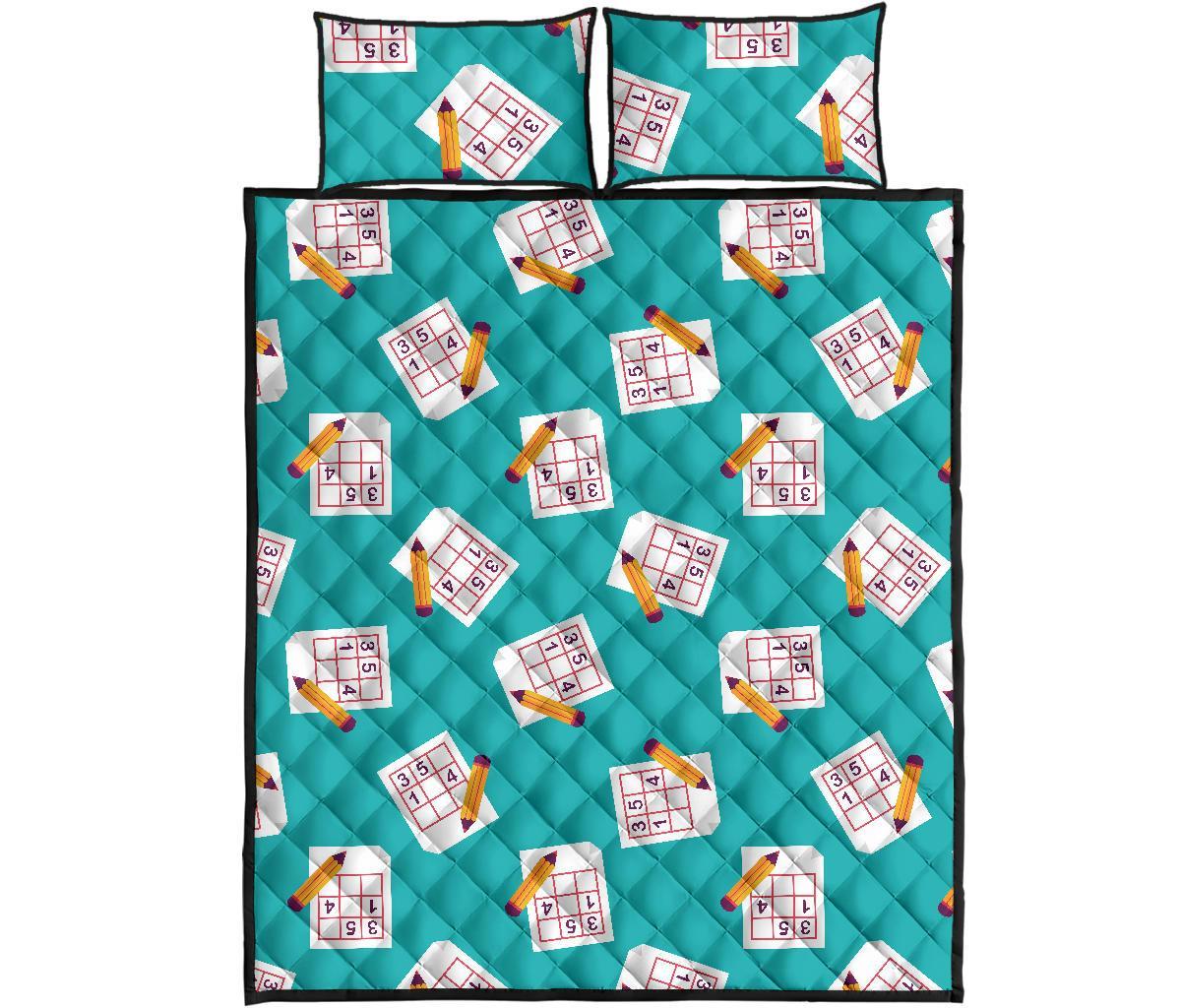 Sudoku Pattern Print Bed Set Quilt-grizzshop