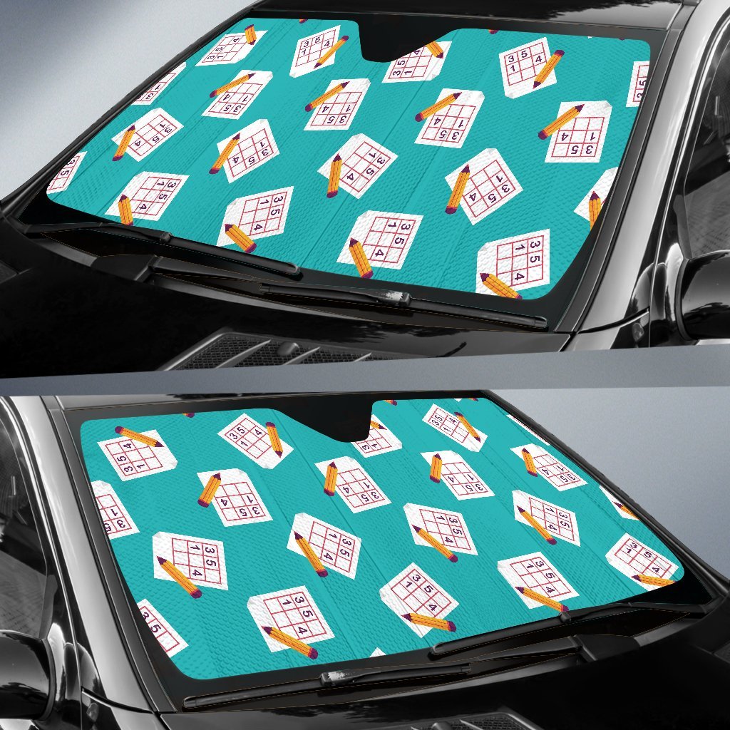 Sudoku Pattern Print Car Sun Shade-grizzshop