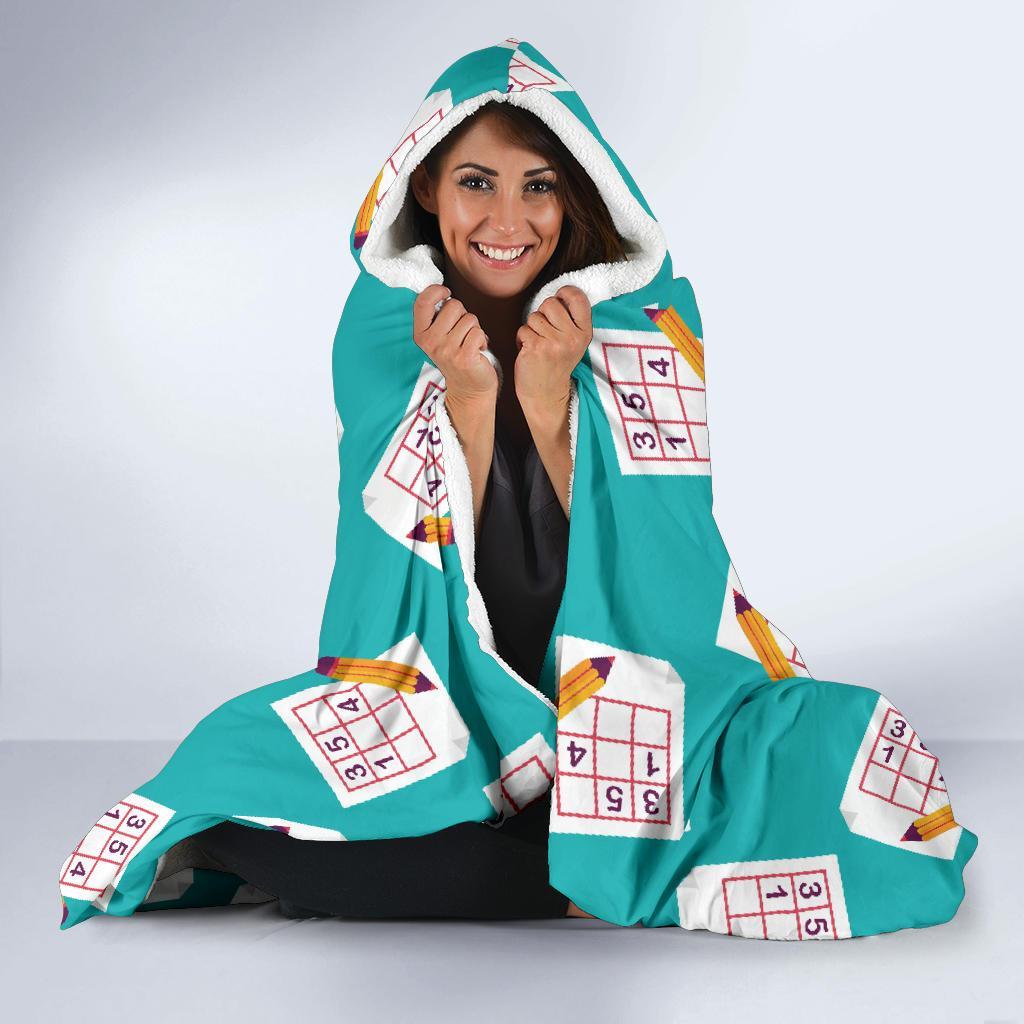 Sudoku Pattern Print Hooded Blanket-grizzshop