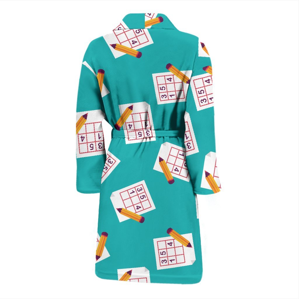 Sudoku Pattern Print Men Long Robe-grizzshop