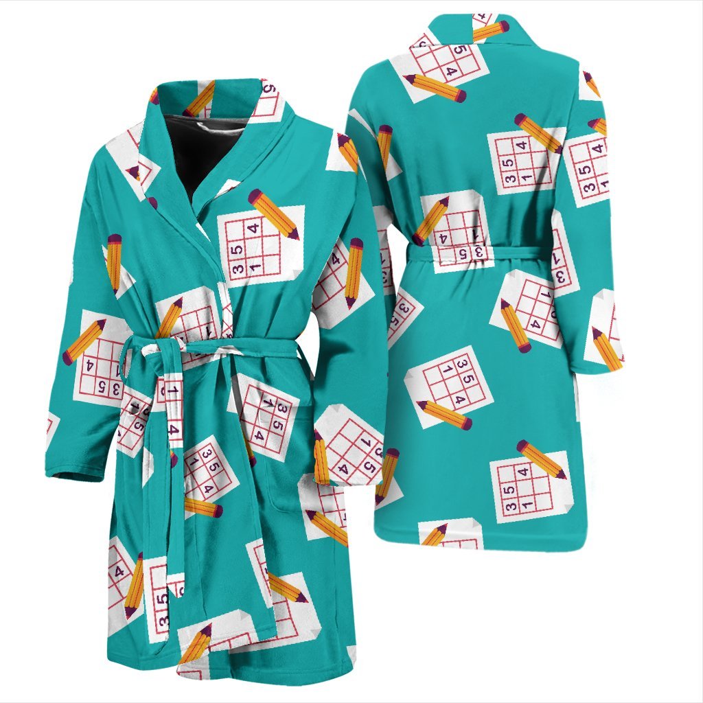 Sudoku Pattern Print Men Long Robe-grizzshop