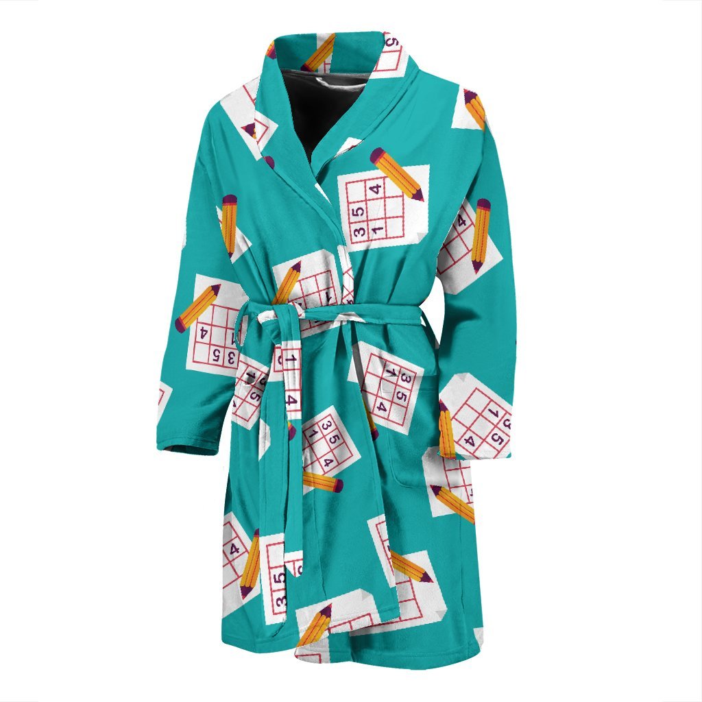 Sudoku Pattern Print Men Long Robe-grizzshop