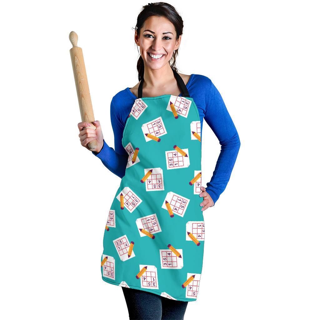 Sudoku Pattern Print Women's Apron-grizzshop