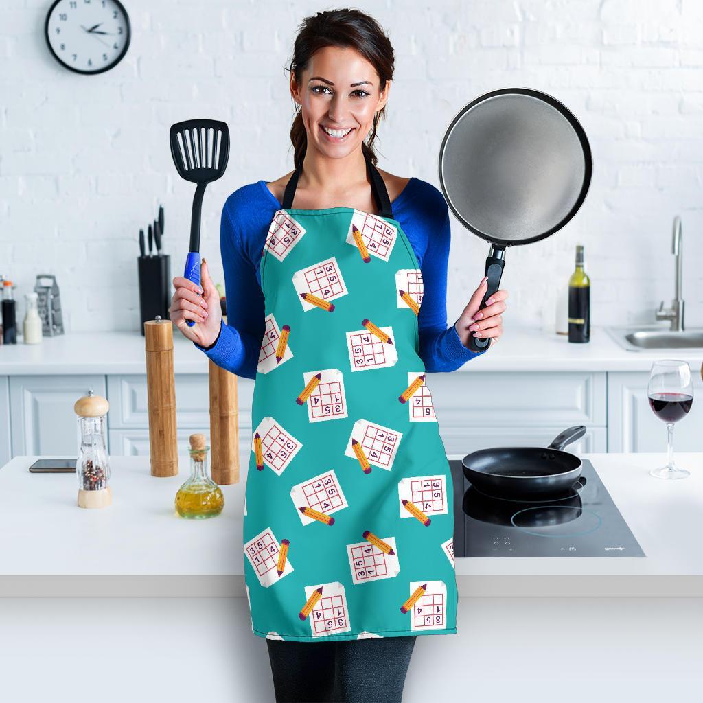 Sudoku Pattern Print Women's Apron-grizzshop