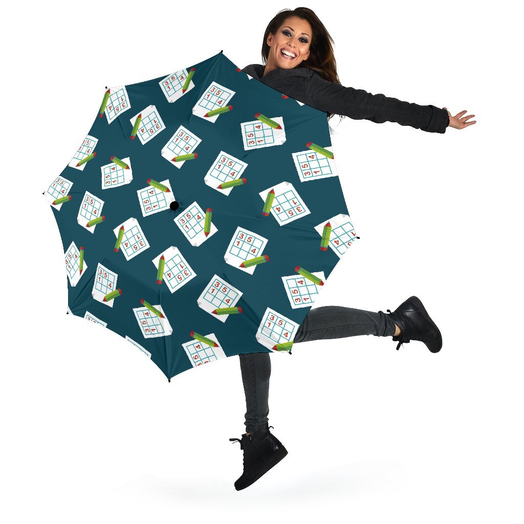 Sudoku Print Pattern Automatic Foldable Umbrella-grizzshop