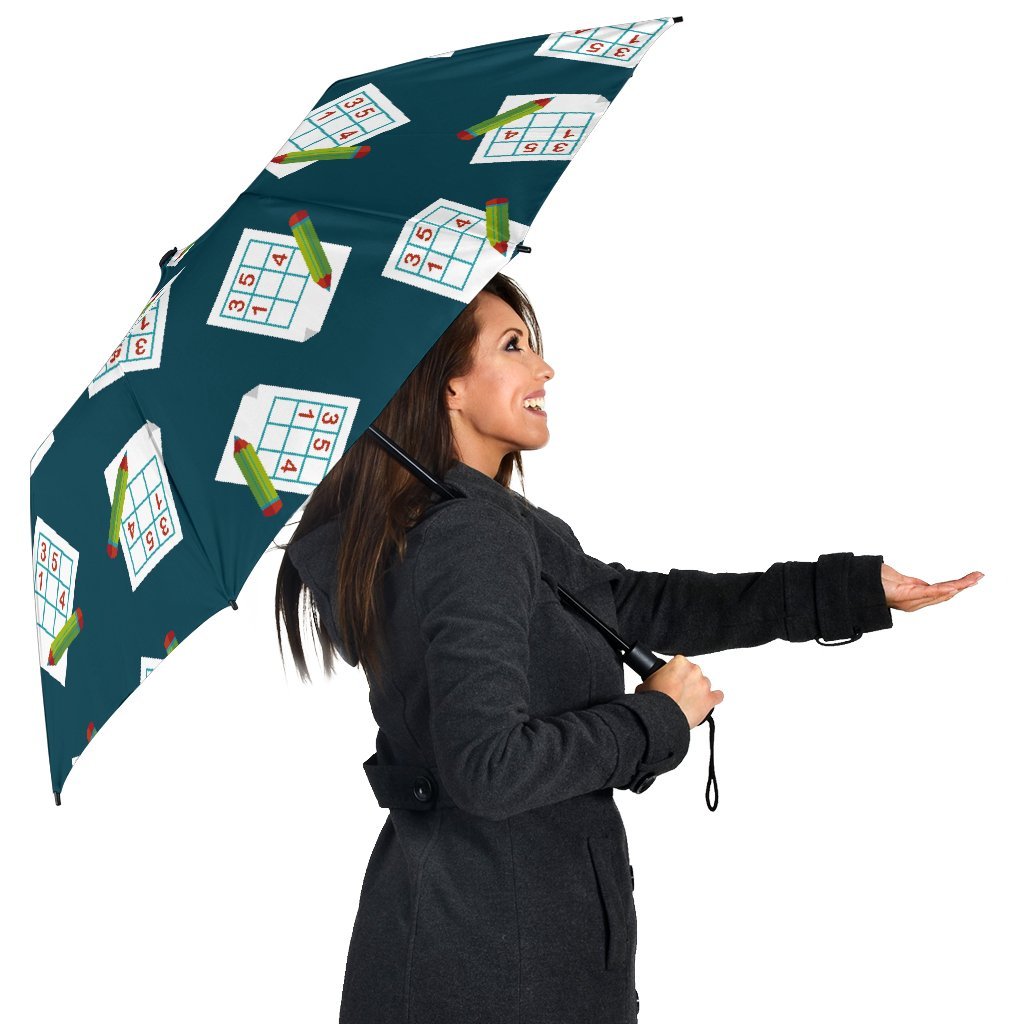 Sudoku Print Pattern Automatic Foldable Umbrella-grizzshop