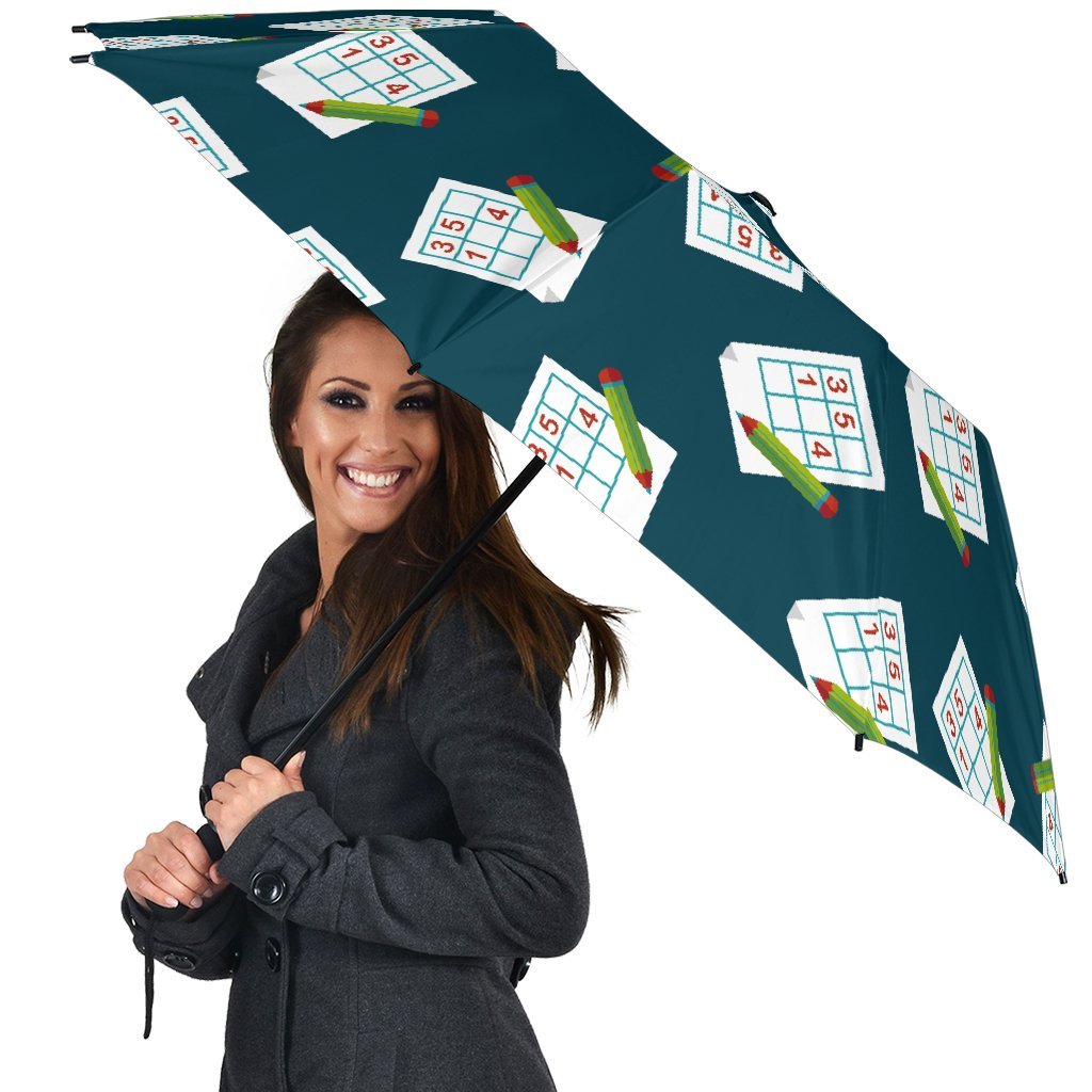 Sudoku Print Pattern Automatic Foldable Umbrella-grizzshop