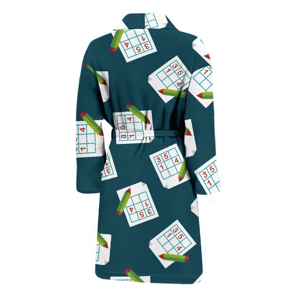 Sudoku Print Pattern Men Long Robe-grizzshop