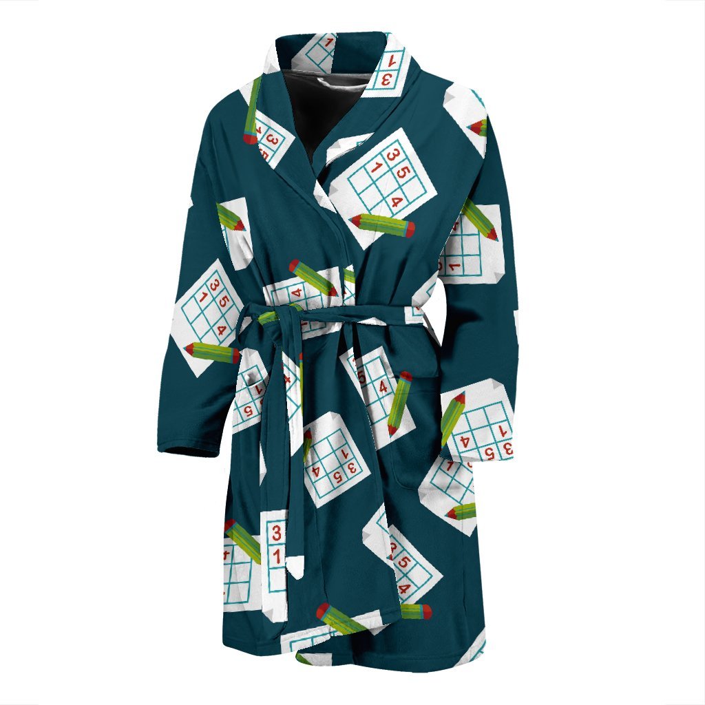 Sudoku Print Pattern Men Long Robe-grizzshop