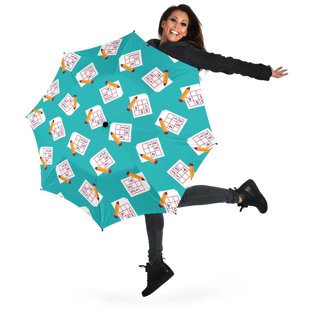 Sudoku Pattern Print Automatic Foldable Umbrella-grizzshop