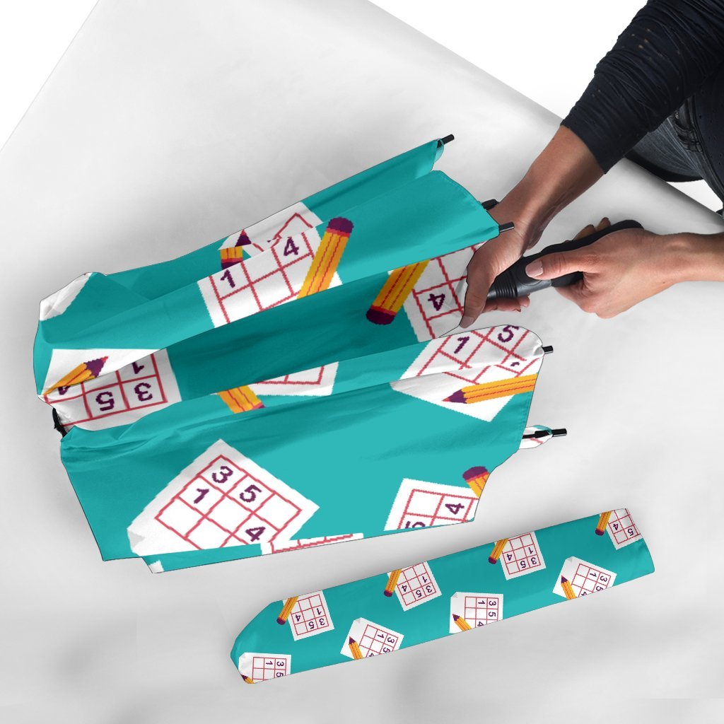 Sudoku Pattern Print Automatic Foldable Umbrella-grizzshop
