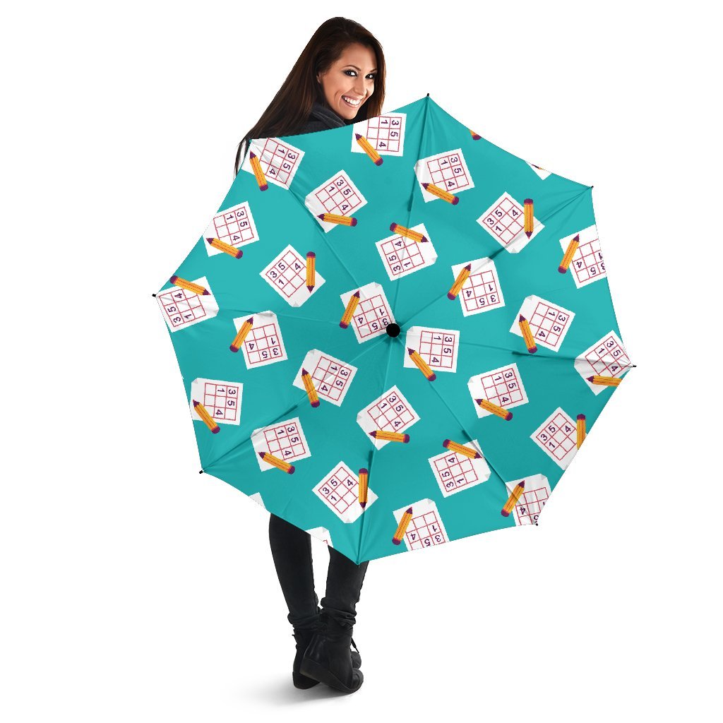 Sudoku Pattern Print Automatic Foldable Umbrella-grizzshop