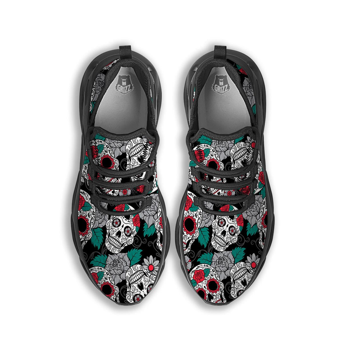 Sugar Skull Black Running Shoes-grizzshop