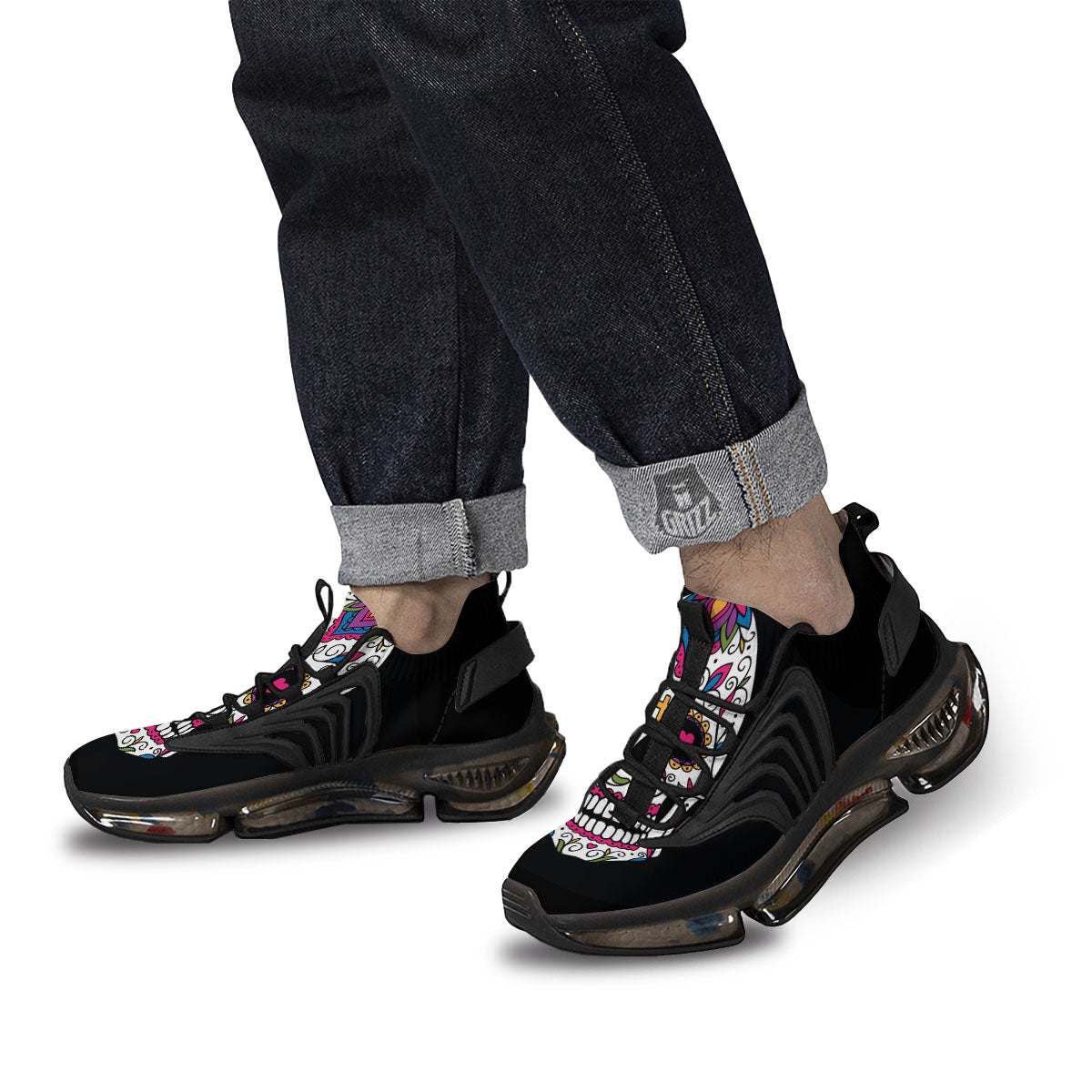 Sugar Skull Day Of The Dead Print Black Gym Shoes-grizzshop