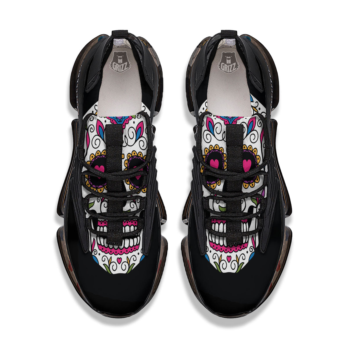 Sugar Skull Day Of The Dead Print Black Gym Shoes-grizzshop
