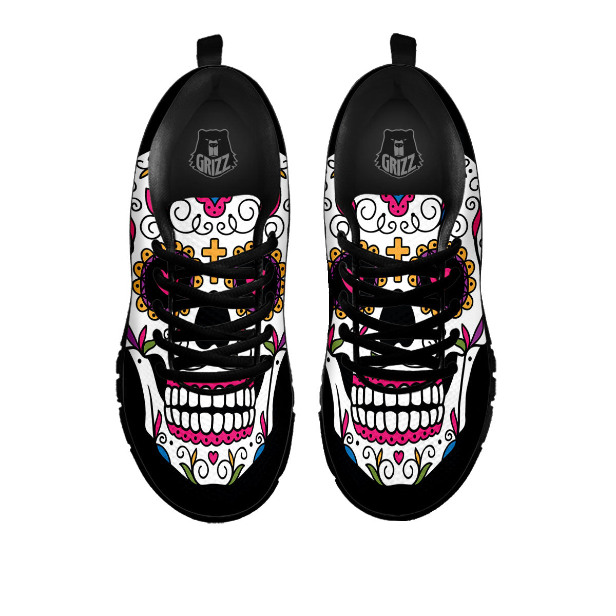 Sugar Skull Day Of The Dead Print Black Sneaker-grizzshop