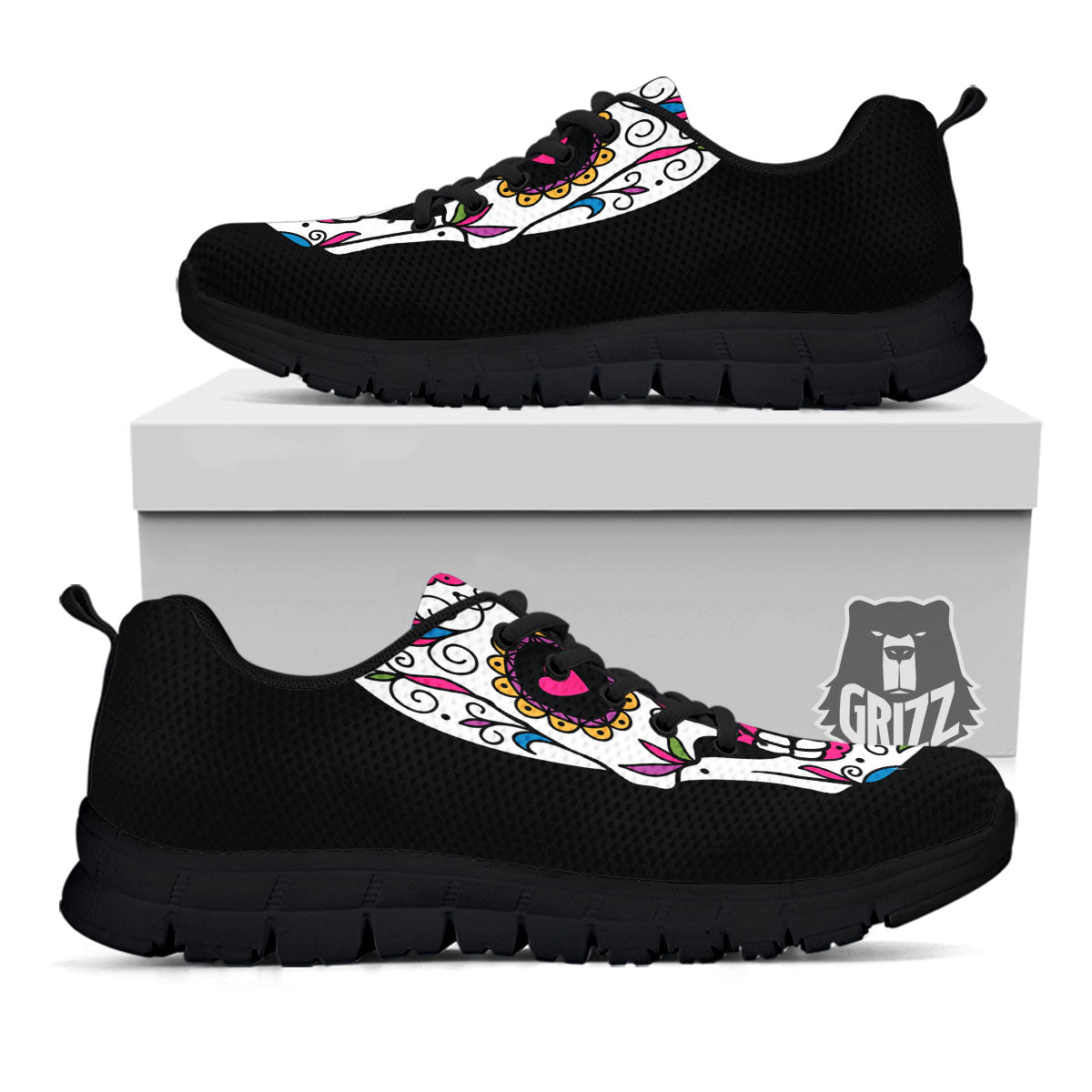Sugar Skull Day Of The Dead Print Black Sneaker-grizzshop