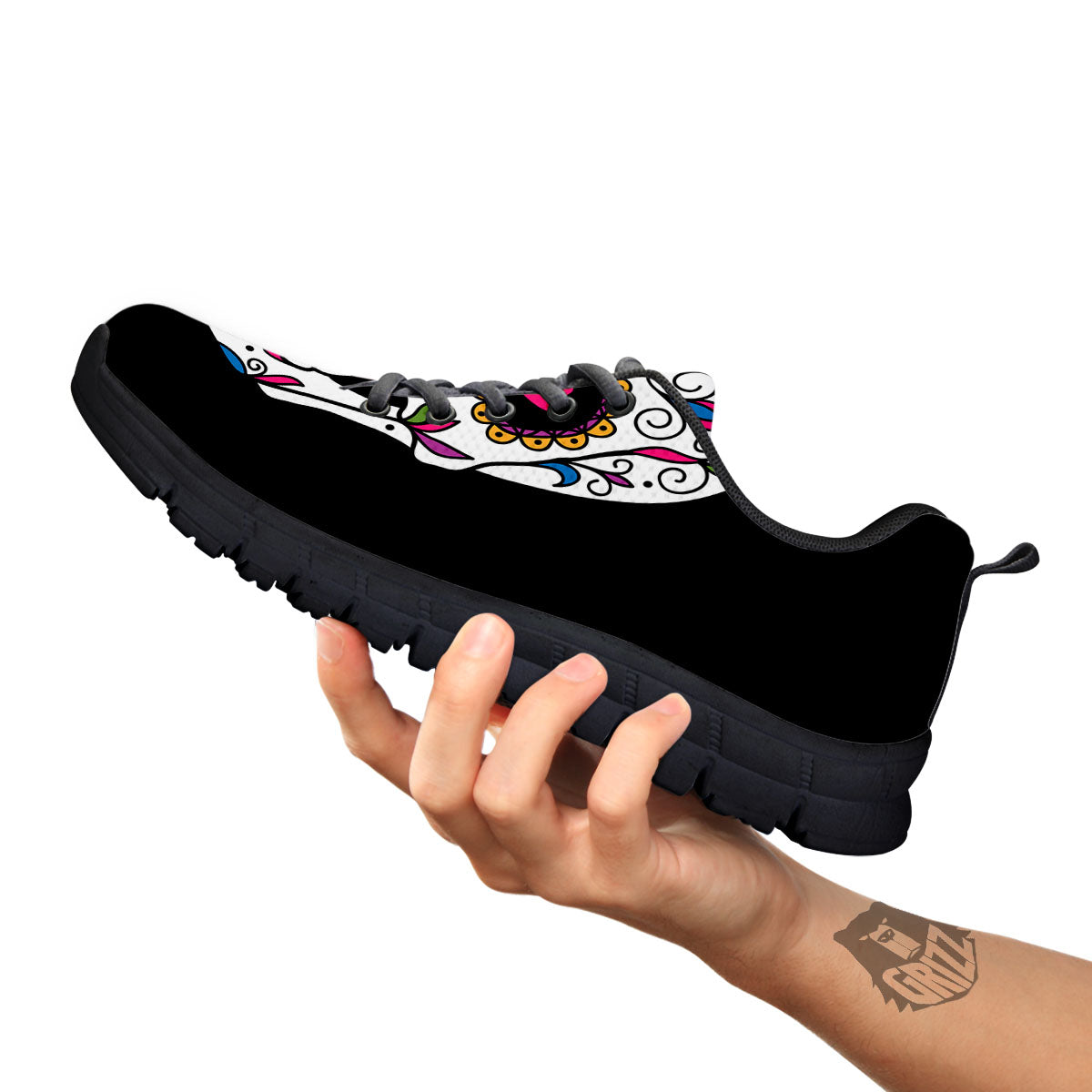 Sugar Skull Day Of The Dead Print Black Sneaker-grizzshop